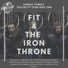 Winter is coming SUNDAY. Join us at 9am for a GOT themed team wod. Who will win the Iron Throne and rule the 7 kingdoms?!? 🍀❤️🐉🗡👑
